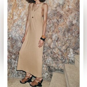 Zara Tan Sleeveless Maxi Dress